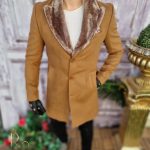 Palton maro de barbati, lung, croiala slim-fit - PT391