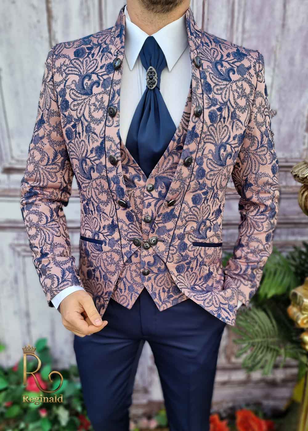 Costum ceremonie roz pal, Sacou-Vesta-Pantalon-Cravata - C3382 - imagine 3