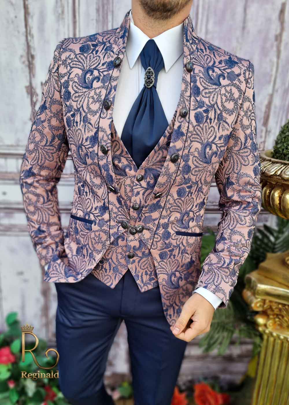 Costum ceremonie roz pal, Sacou-Vesta-Pantalon-Cravata - C3382 - imagine 4