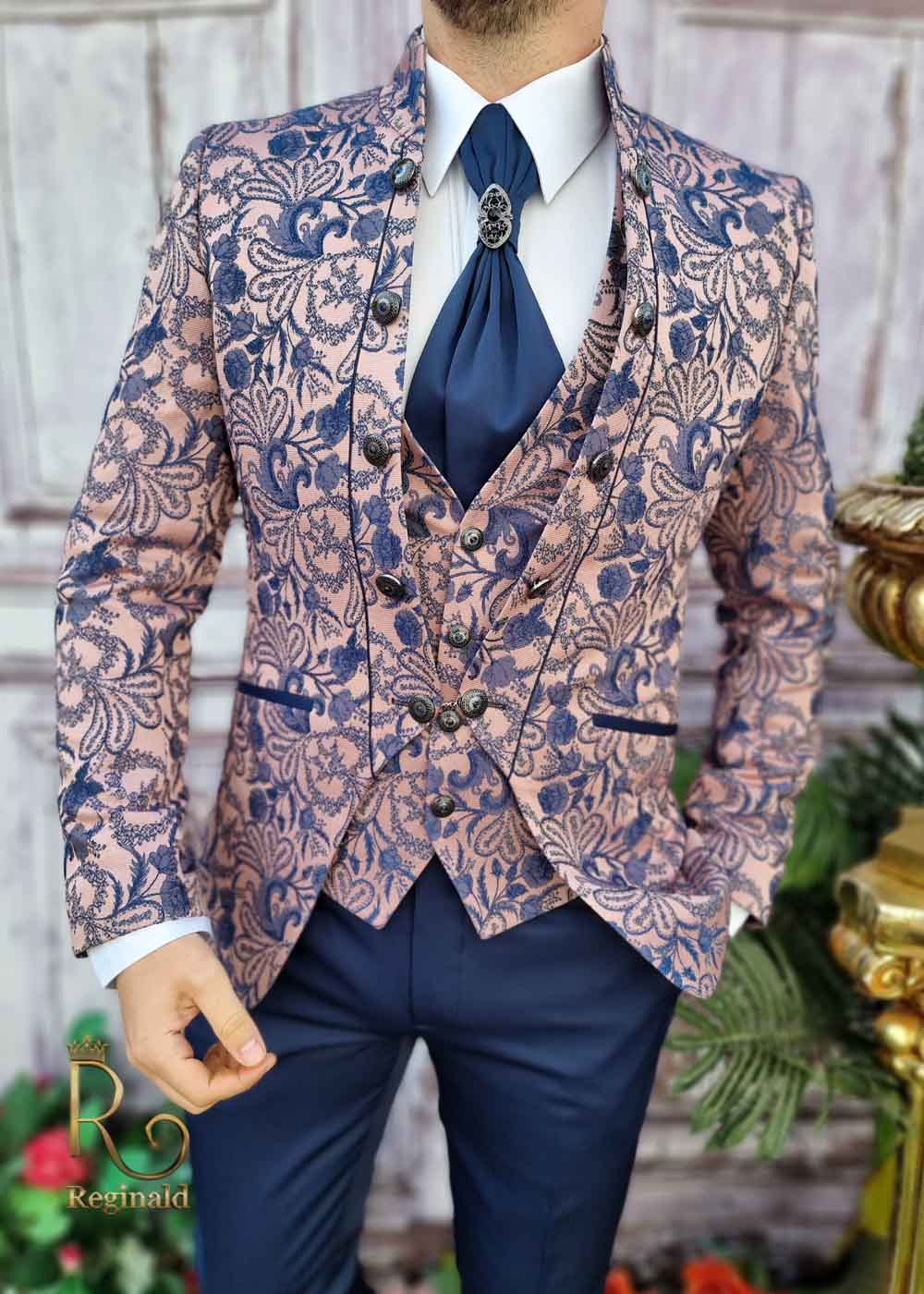 Costum ceremonie roz pal, Sacou-Vesta-Pantalon-Cravata - C3382 - imagine 5