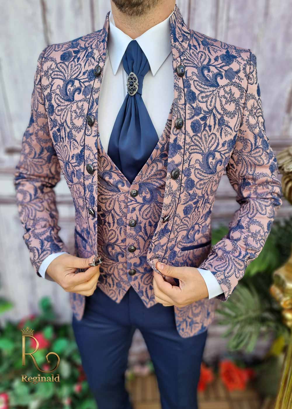 Costum ceremonie roz pal, Sacou-Vesta-Pantalon-Cravata - C3382 - imagine 2