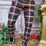 Pantaloni eleganti de barbati bleumarin cu model, croiala slim-fit - PN629
