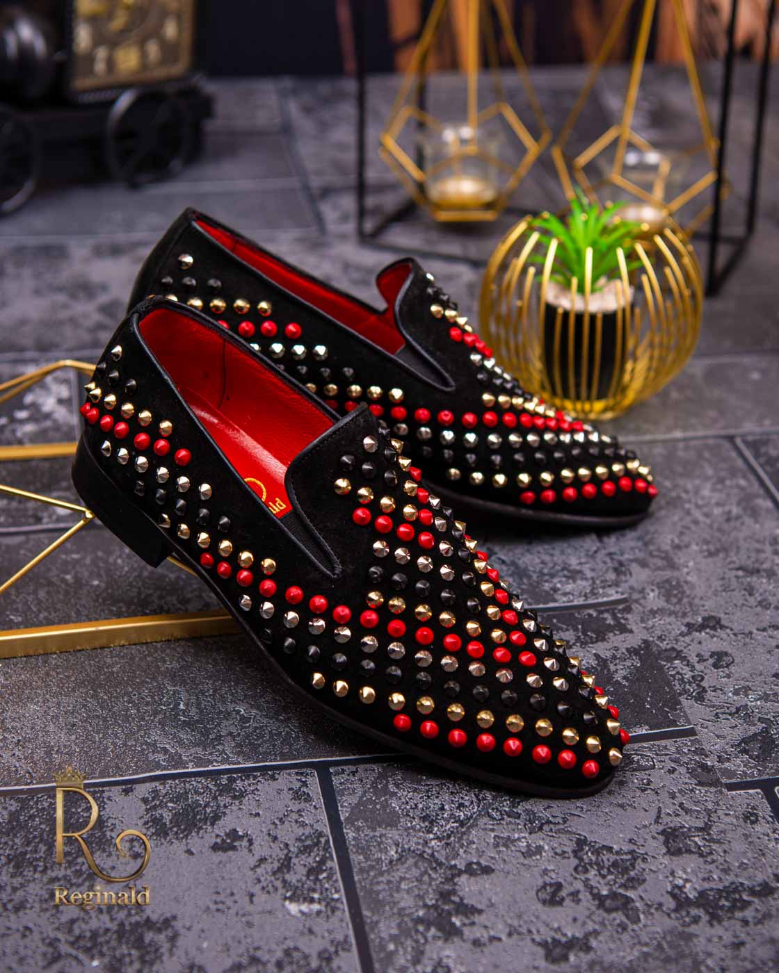 Pantofi Loafers de barbati negri, piele naturala si tinte multi-color - P1472