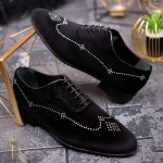 Pantofi de barbati, cu siret, negri catifea,  piele naturala Reginald - P1465
