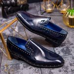 Pantofi Loafers de barbati bleumarin cu tinte, din piele naturala Reginald - P1399