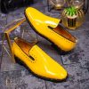 Pantofi Loafers de barbati galbeni, piele naturala lacuita - P1478