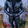 Geaca lunga de bărbați, neagra, groasa, guler de blana - GC724