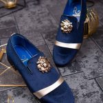 Pantofi Loafers de barbati bleumarin, piele naturala si catifea  - P1484