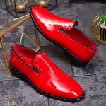Pantofi Loafers de barbati rosii, piele naturala cu tinte argintii  - P1483