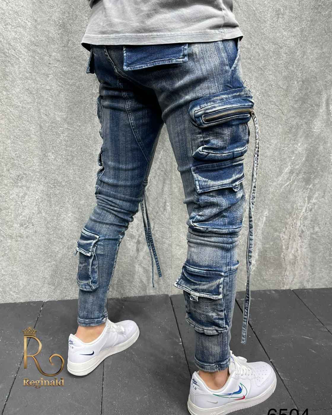 Blugi de bărbați, Slim Fit, Elastici si Conici, Albastri - BG898 - imagine 2