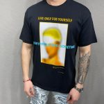 T-shirt pour homme, coupe slim, noir avec imprimé - TR1015