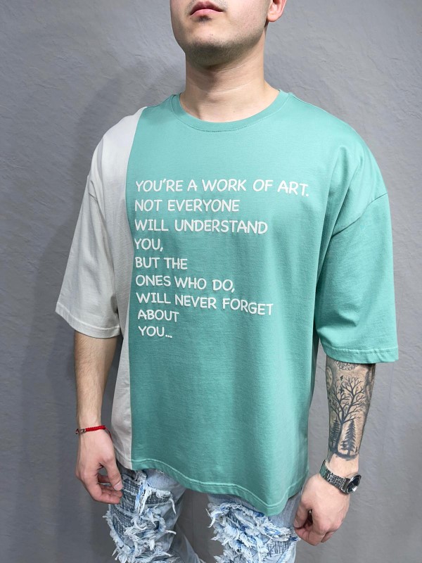 Tricou de bărbați, Slim Fit, Bicolor cu imprimeu - TR1014
