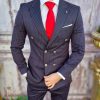 Sacou de bărbați, Bleumarin in dungi roșii, Slim Fit - SC600