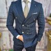 Sacou de bărbați, Bleumarin in dungi, Slim Fit - SC601