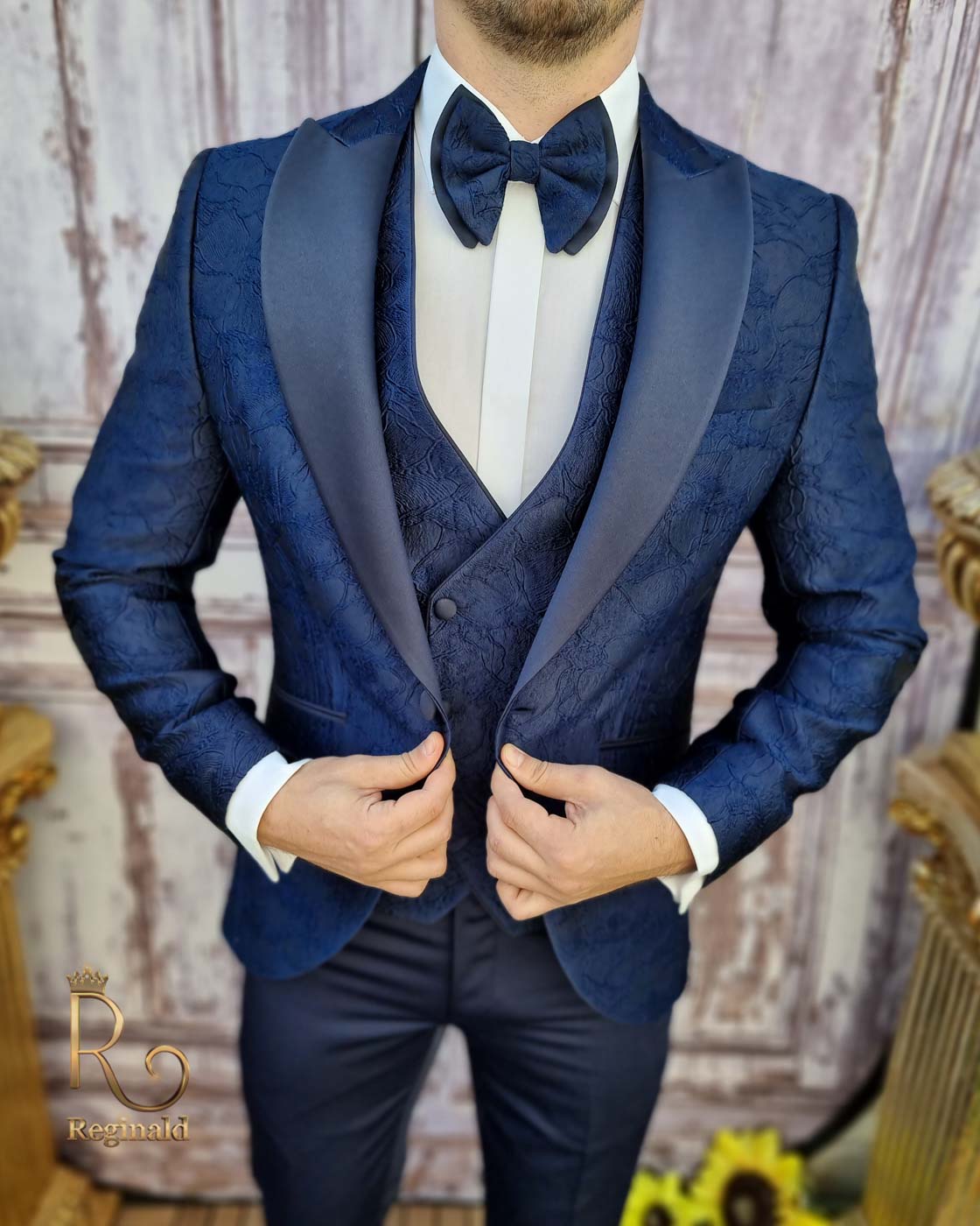 Costum ceremonie , Bleumarin, Sacou-Vesta-Pantalon-Papion - C3503 - imagine 3