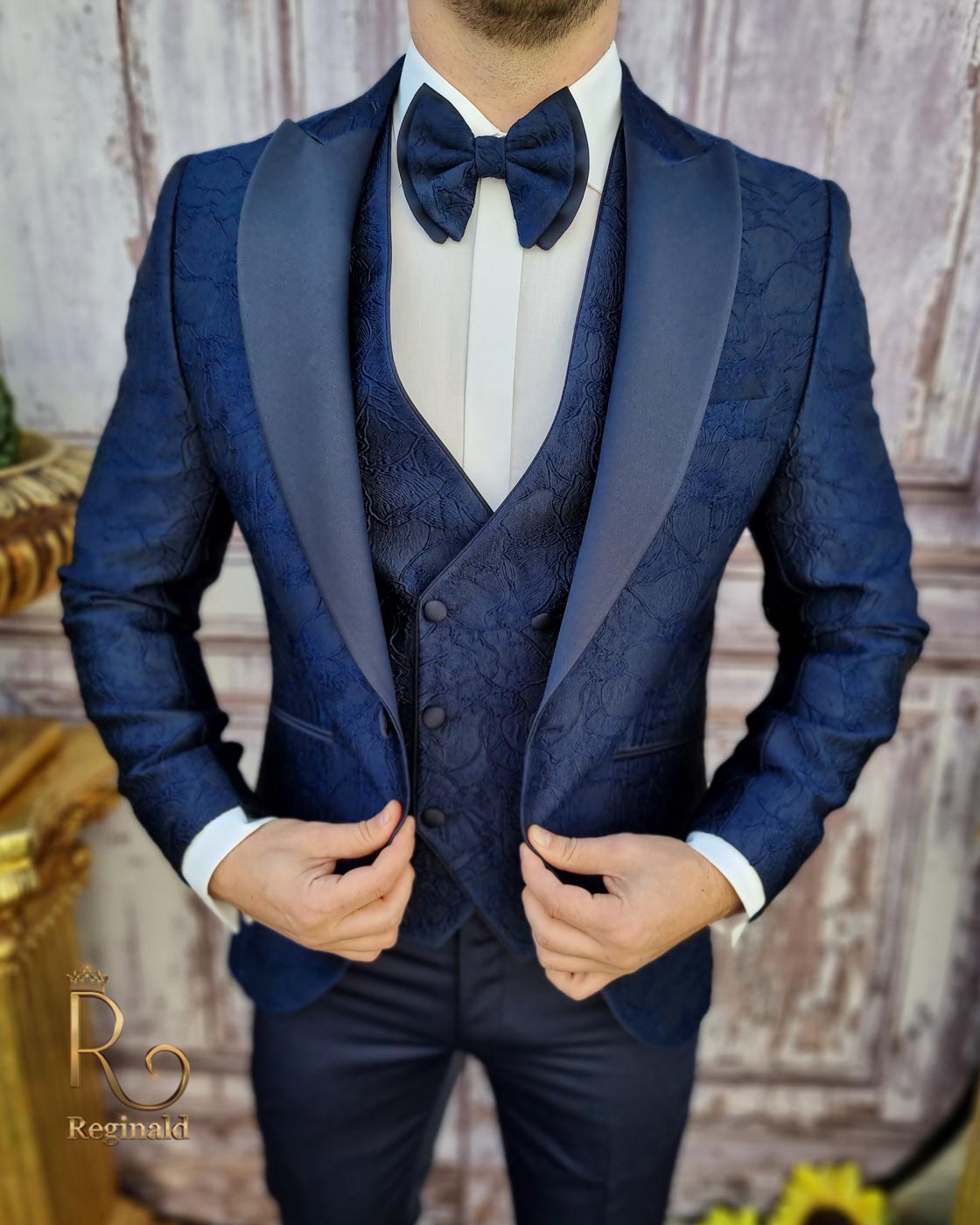 Costum ceremonie , Bleumarin, Sacou-Vesta-Pantalon-Papion - C3503