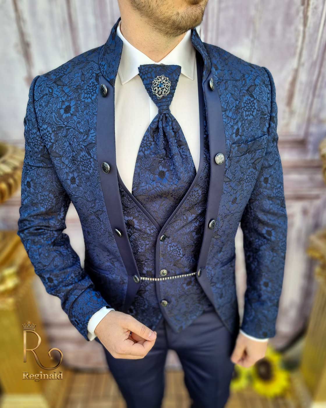 Costum ceremonie, Bleumarin, Sacou-Vesta-Pantalon-Cravata - C3511 - imagine 3