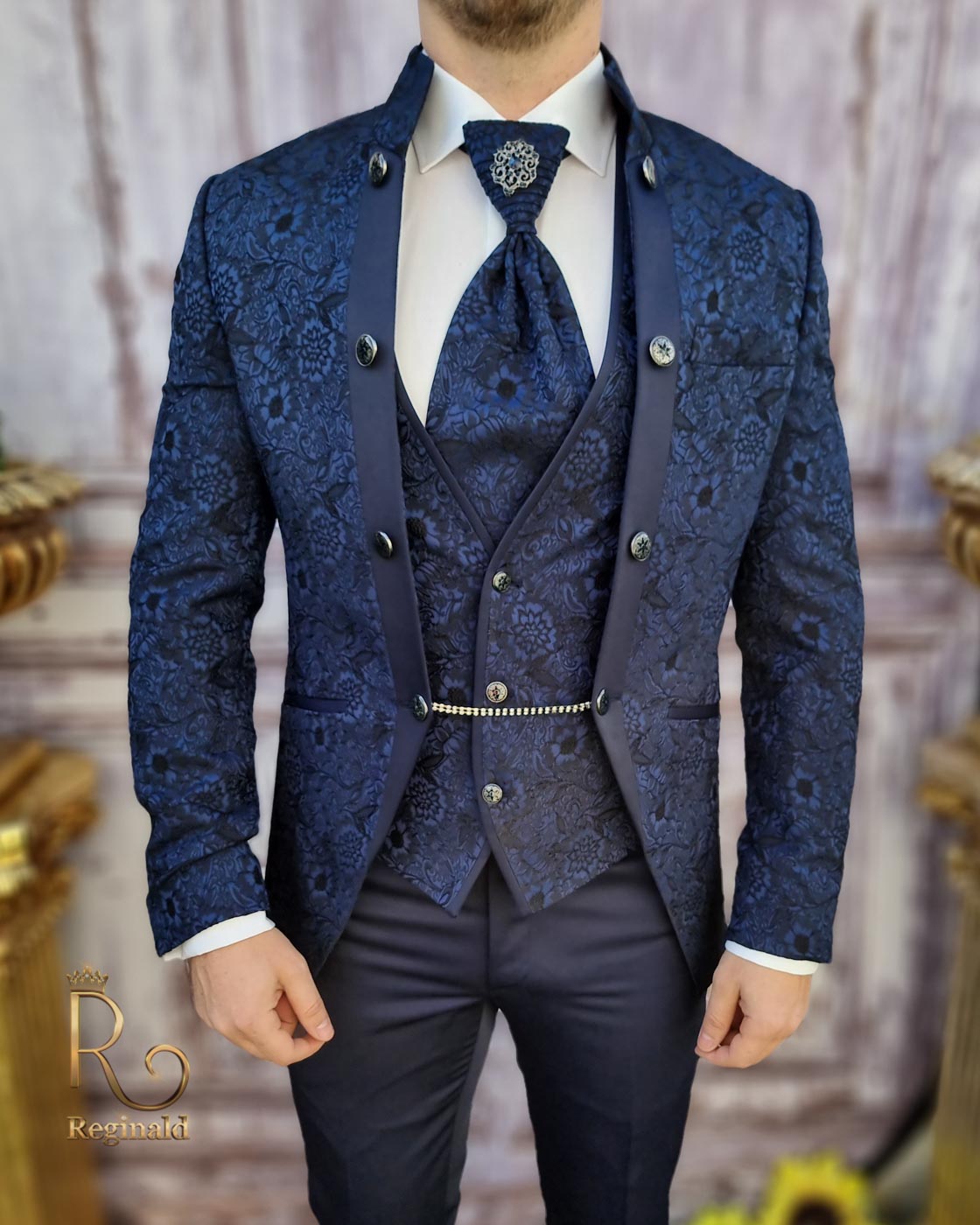 Costum ceremonie, Bleumarin, Sacou-Vesta-Pantalon-Cravata - C3511