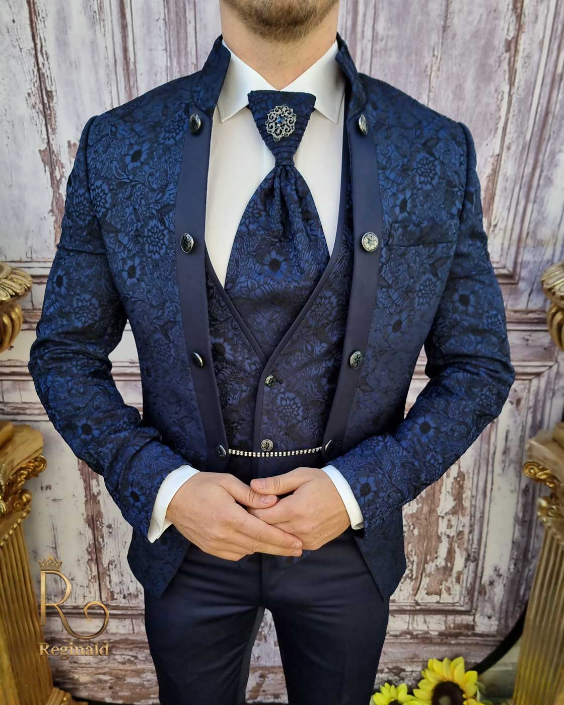 Costum ceremonie, Bleumarin, Sacou-Vesta-Pantalon-Cravata - C3511 - imagine 2