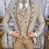 Costum de ceremonie, Slim Fit, Bej, Sacou, Vesta, Pantalon si Cravata - C3515