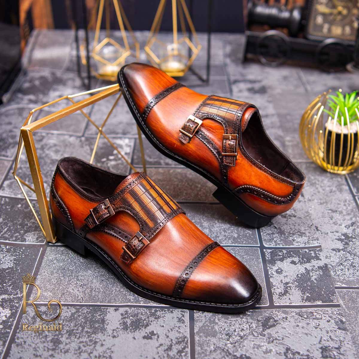 Pantofi Mocasini de bărbați, din piele naturala, maro, cu catarame - P1491