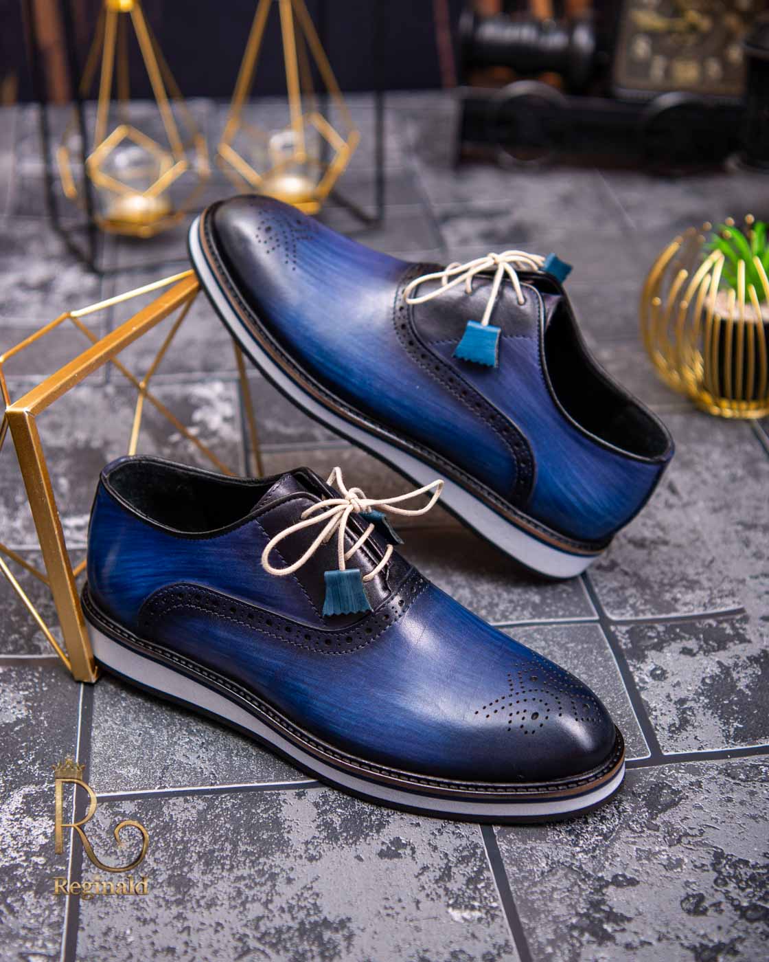 Pantofi Casual de bărbați, din piele naturala, Albastru cu talpa înaltă - P1507