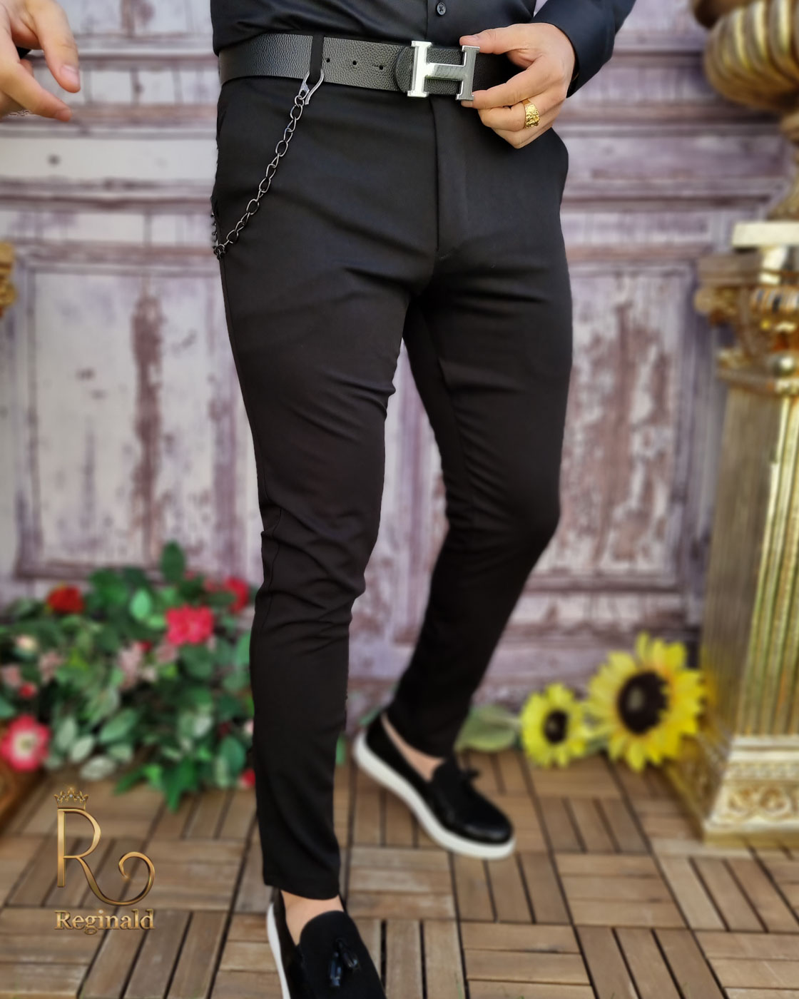 Pantalon elegant barbatesc negru, croiala slim-fit - PN662