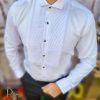 Cămașa de bărbați, Slim Fit, Alba cu model si butoni negri - CR33