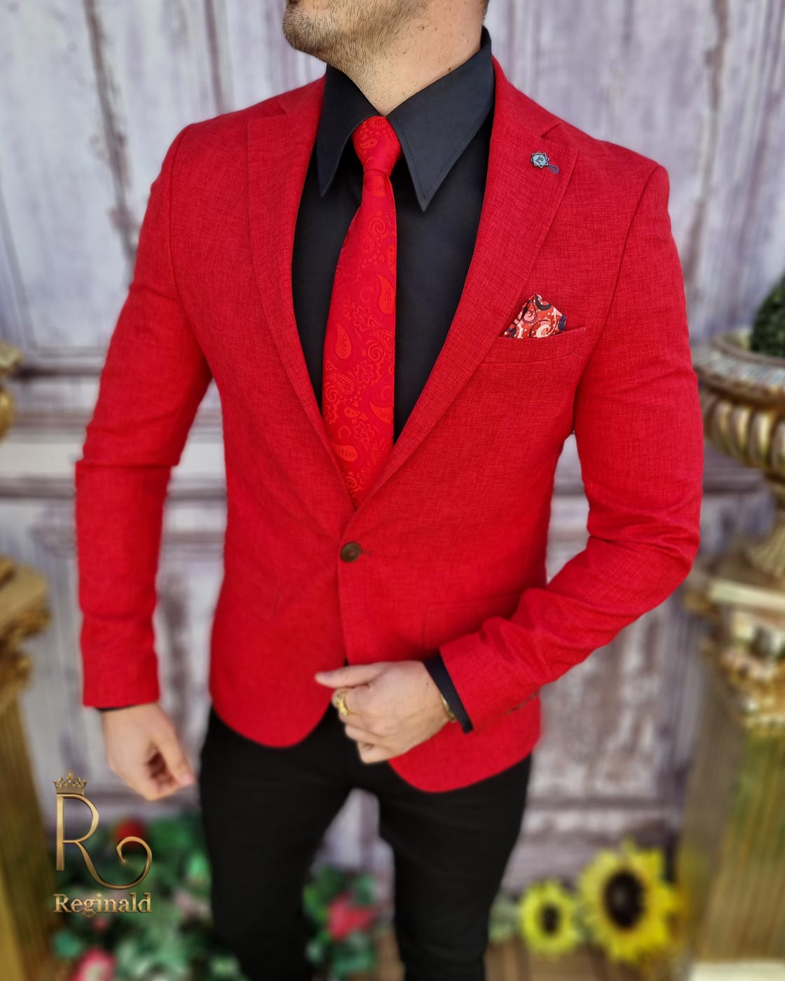 Sacou de bărbați rosu, croiala Slim-Fit - SC605 - imagine 2