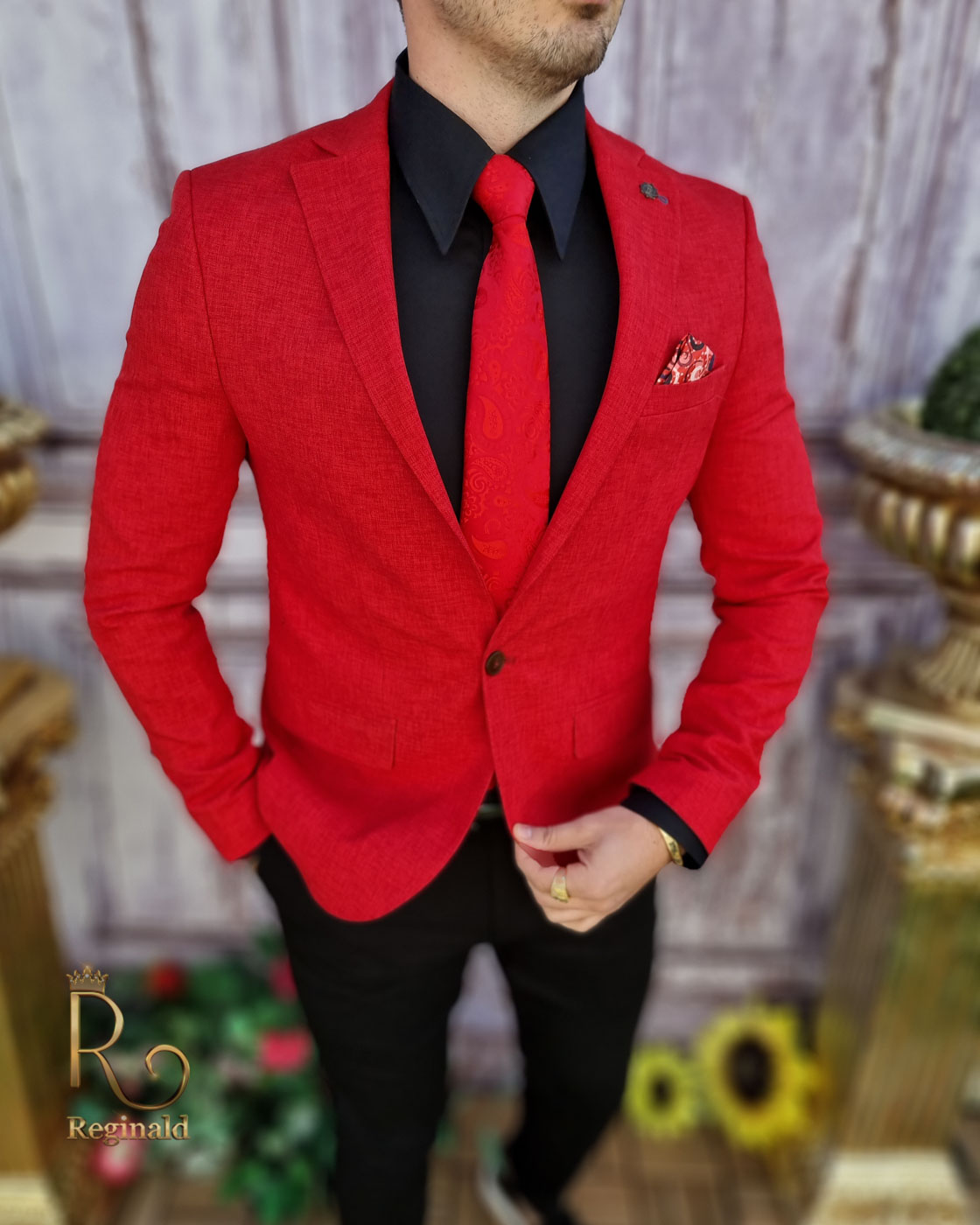 Sacou de bărbați rosu, croiala Slim-Fit - SC605 - imagine 4