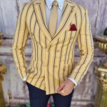 Sacou de bărbați crem in dungi, croiala Slim-Fit - SC646