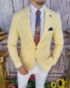 Alternative view of Sacou de bărbați galben pal, croiala Slim-Fit - SC657