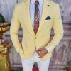 Sacou de bărbați galben pal, croiala Slim-Fit - SC657