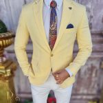 Pale yellow men's blazer, slim-fit cut - SC657