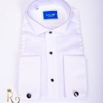 Cămașa de bărbați, Slim Fit, Alba cu model si butoni negri - CR34