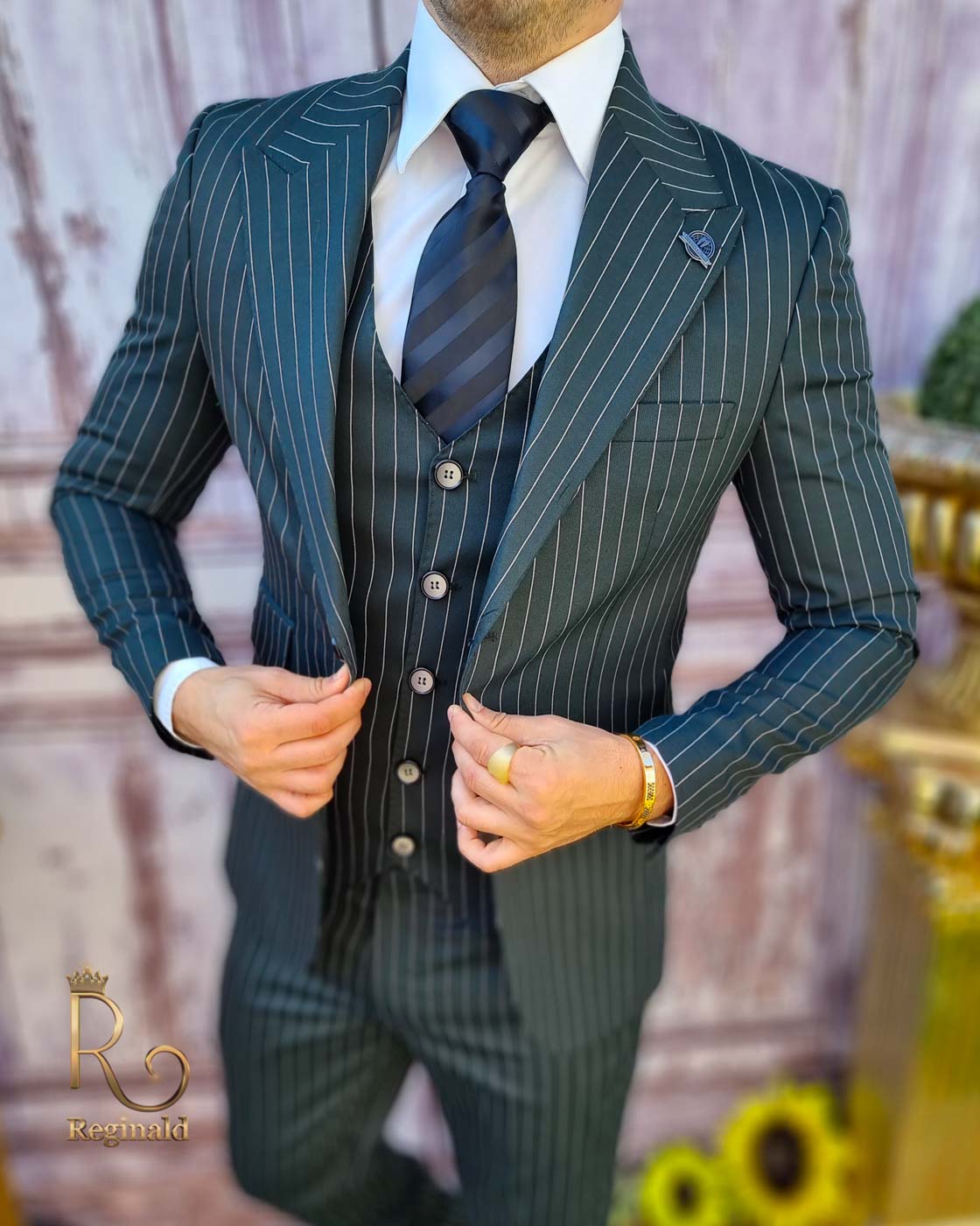 Costum de bărbați, verde inchis, Sacou, Vesta si Pantalon - C3614 - imagine 2