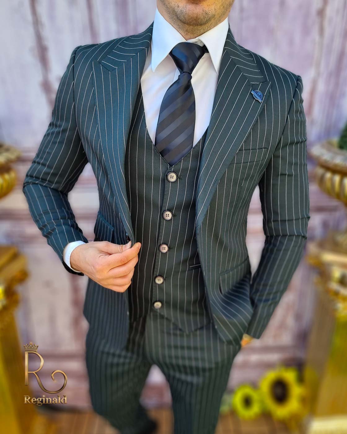 Costum de bărbați, verde inchis, Sacou, Vesta si Pantalon - C3614 - imagine 3