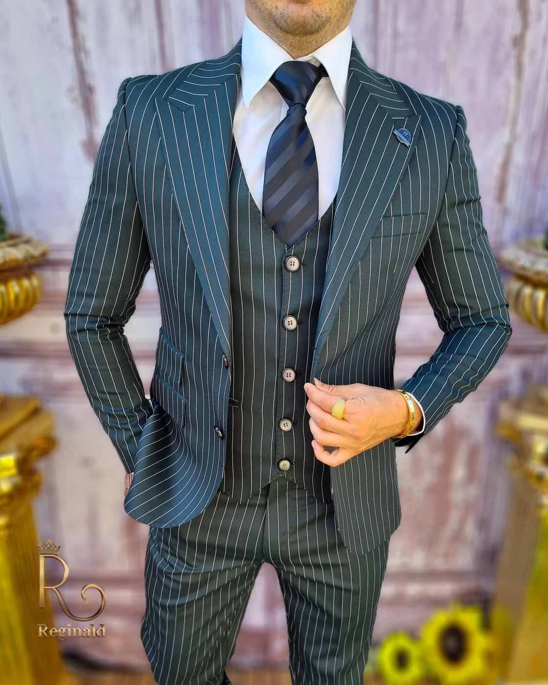 Costum de bărbați, verde inchis, Sacou, Vesta si Pantalon - C3614