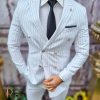 Costum de bărbați alb cu dungi negre,  Sacou si Pantalon - C3578