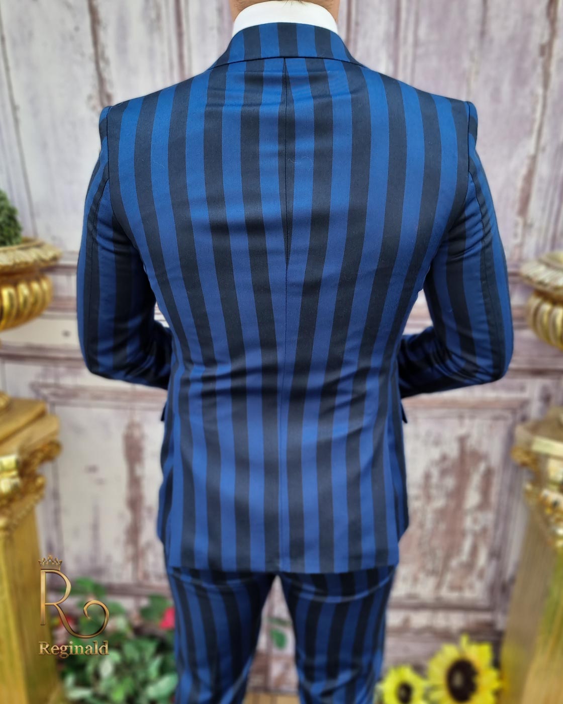 Costum de bărbați cu dungi albastre/bleumarin, Sacou si Pantalon - C3581