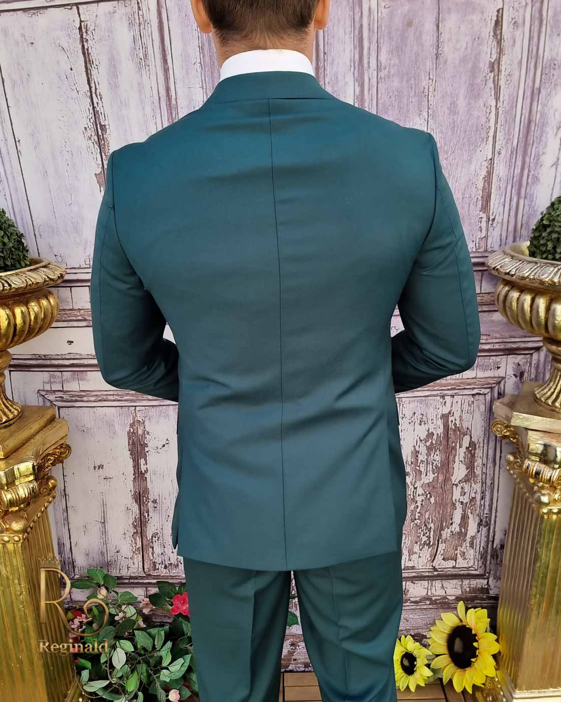 Costum de bărbați, verde cu nasturi aurii, Sacou, Vesta si Pantalon - C3596 - imagine 5