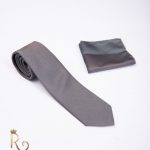 Cravatta con fazzoletto da uomo, Grigio - CV665