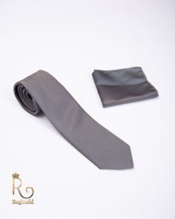 Cravatta con fazzoletto da uomo, Grigio - CV665