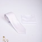 Men's tie with pocket square, White - CV671
