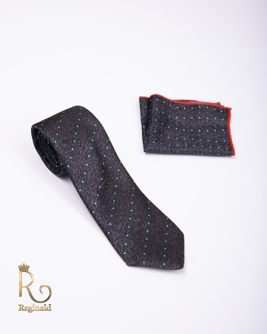 Cravata cu batista de bărbați, Neagra cu puncte - CV642