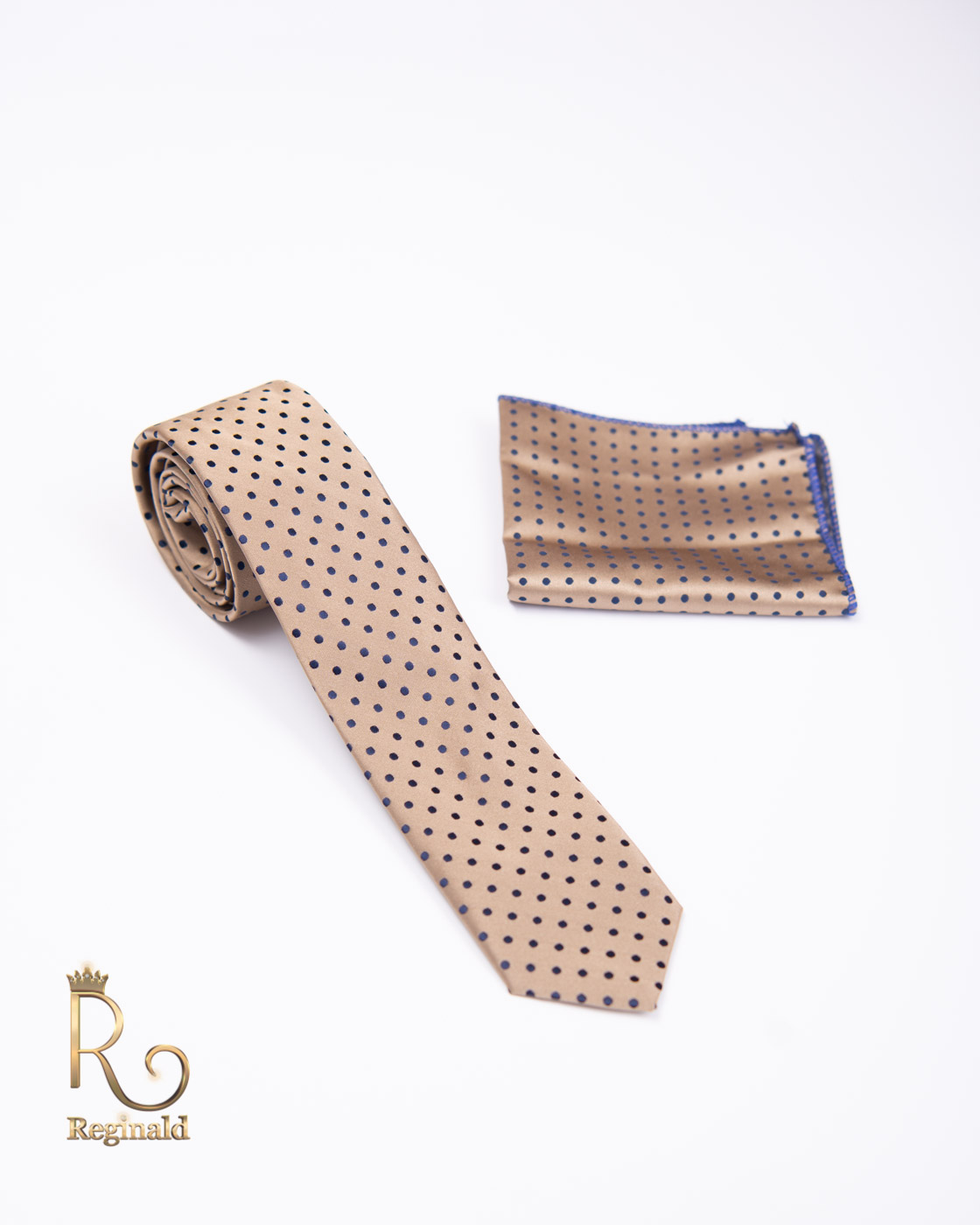 progeny Digital Power Cravata cu batista de bărbați, Bej cu puncte negre - CV624