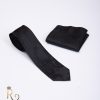 Cravata de bărbați cu batista, neagra cu model  - CV687