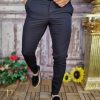 Pantaloni Casual, Bleumarin, Slim Fit, Conici cu fermoar la gambe - PN653