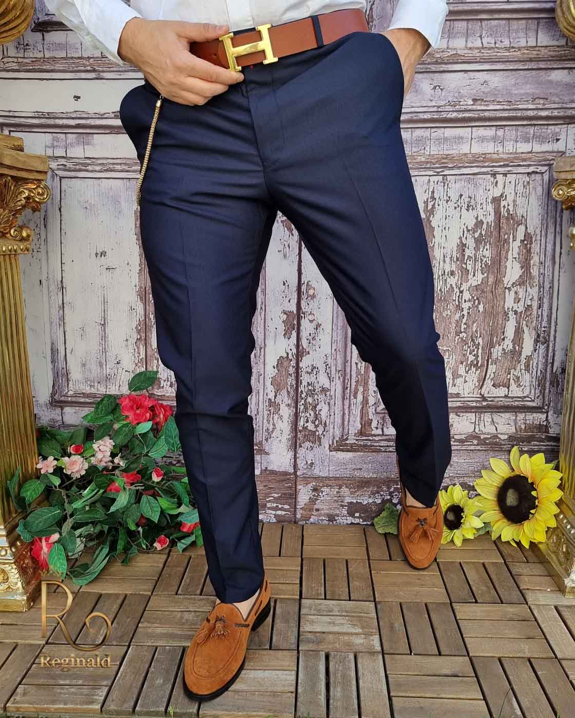Pantaloni de bărbați, Bleumarin, Casual Slim Fit, Conici – PN660