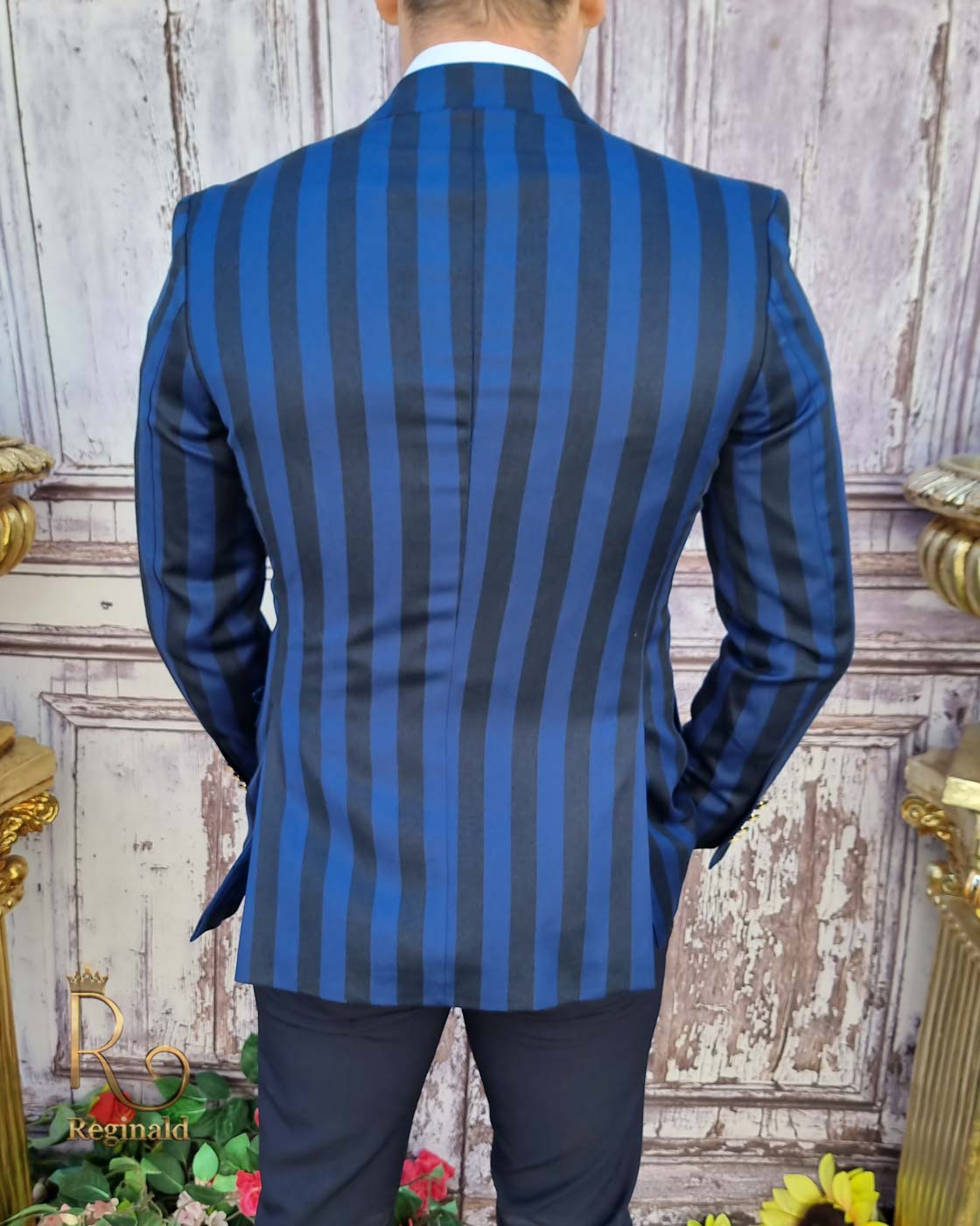 Sacou de bărbați double breasted bleumarin in dungi albastre, croiala Slim-Fit - SC621 - imagine 4
